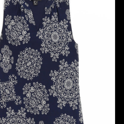 Atmosphere Womens Blue Geometric Polyester A-Line Size 6 V-Neck Pullover