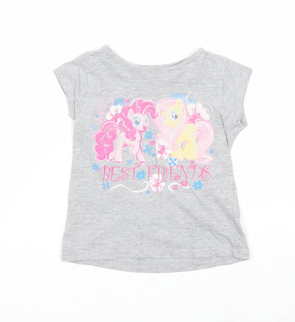 Preworn Girls Grey Cotton Basic T-Shirt Size 12-18 Months Round Neck Pullover - My Little Pony, Size 12-24 months