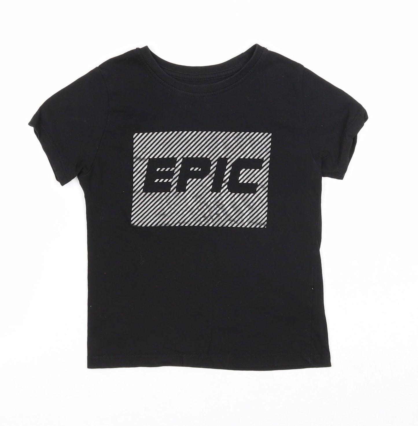Primark Girls Black Cotton Basic T-Shirt Size 3-4 Years Round Neck Pullover - Epic