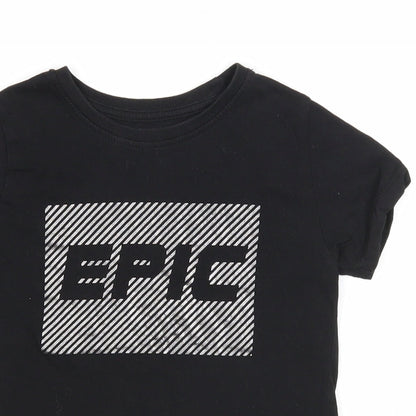 Primark Girls Black Cotton Basic T-Shirt Size 3-4 Years Round Neck Pullover - Epic