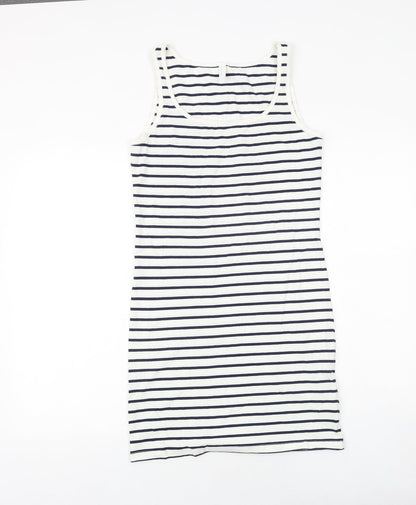 VERO MODA Womens White Striped Cotton Tank Dress Size L Scoop Neck Pullover