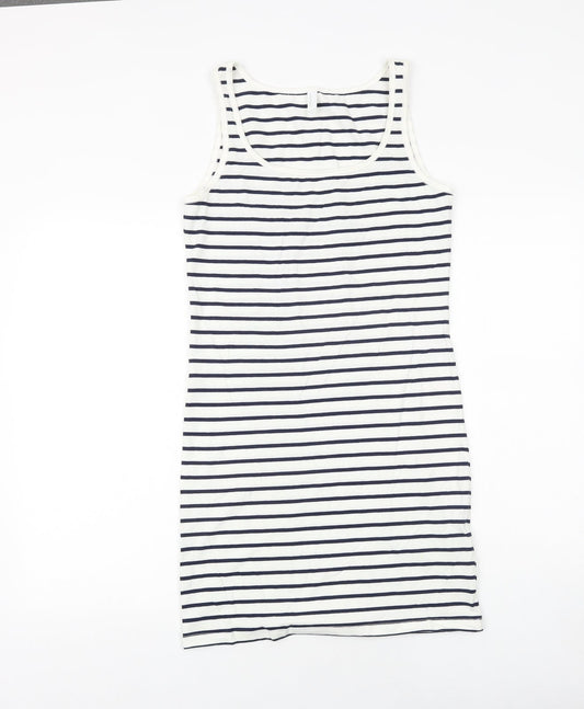 VERO MODA Womens White Striped Cotton Tank Dress Size L Scoop Neck Pullover