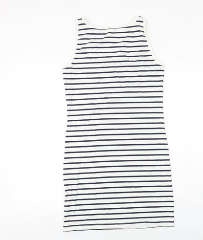 VERO MODA Womens White Striped Cotton Tank Dress Size L Scoop Neck Pullover