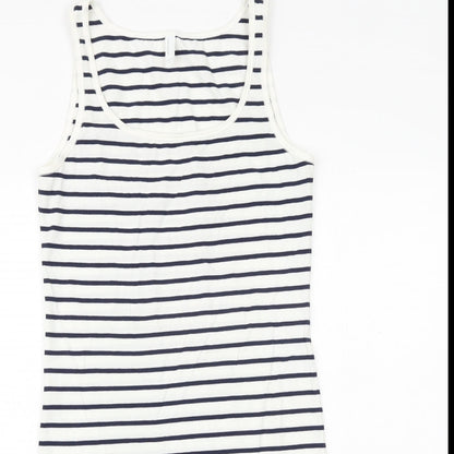 VERO MODA Womens White Striped Cotton Tank Dress Size L Scoop Neck Pullover