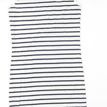 VERO MODA Womens White Striped Cotton Tank Dress Size L Scoop Neck Pullover