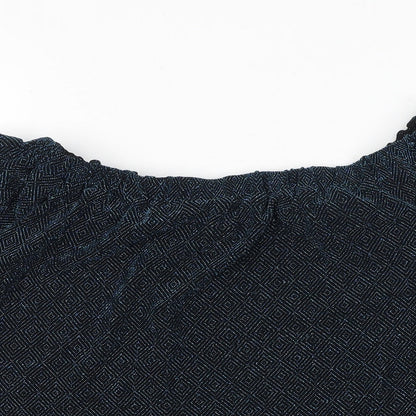 Papaya Womens Blue Geometric Polyamide Basic Blouse Size 10 Off the Shoulder