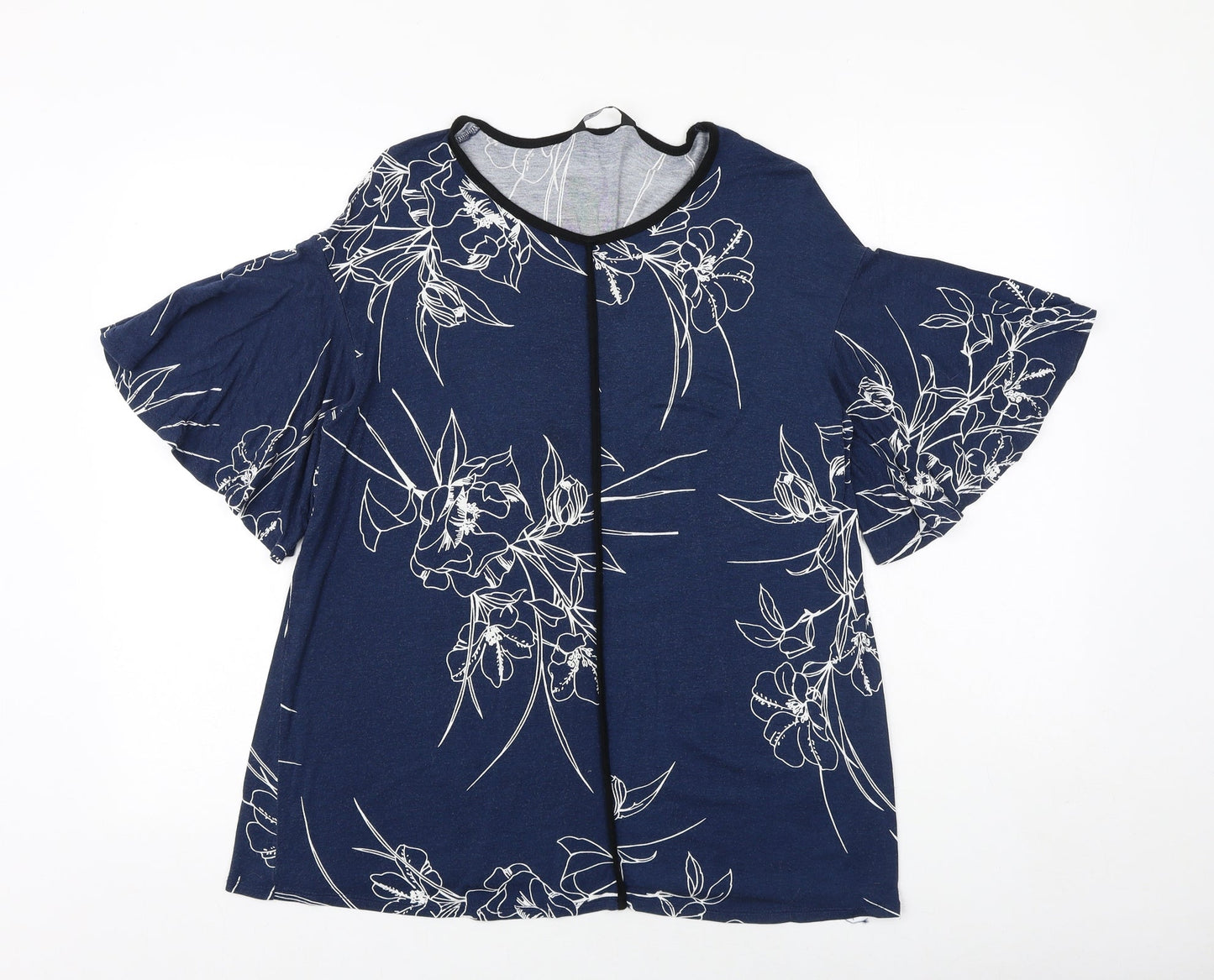 Evans Womens Blue Floral Viscose Basic Blouse Size 14 Boat Neck