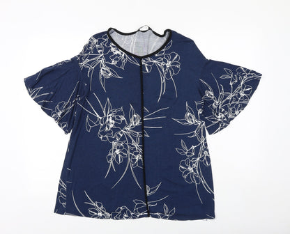 Evans Womens Blue Floral Viscose Basic Blouse Size 14 Boat Neck