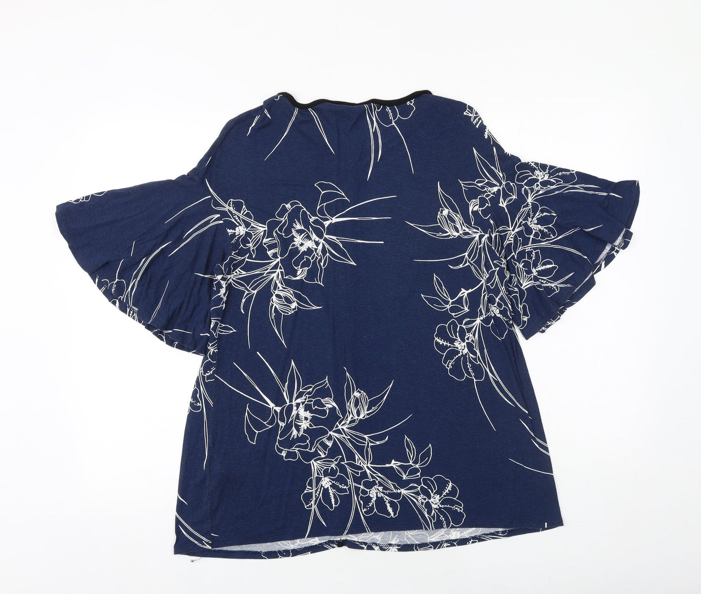 Evans Womens Blue Floral Viscose Basic Blouse Size 14 Boat Neck