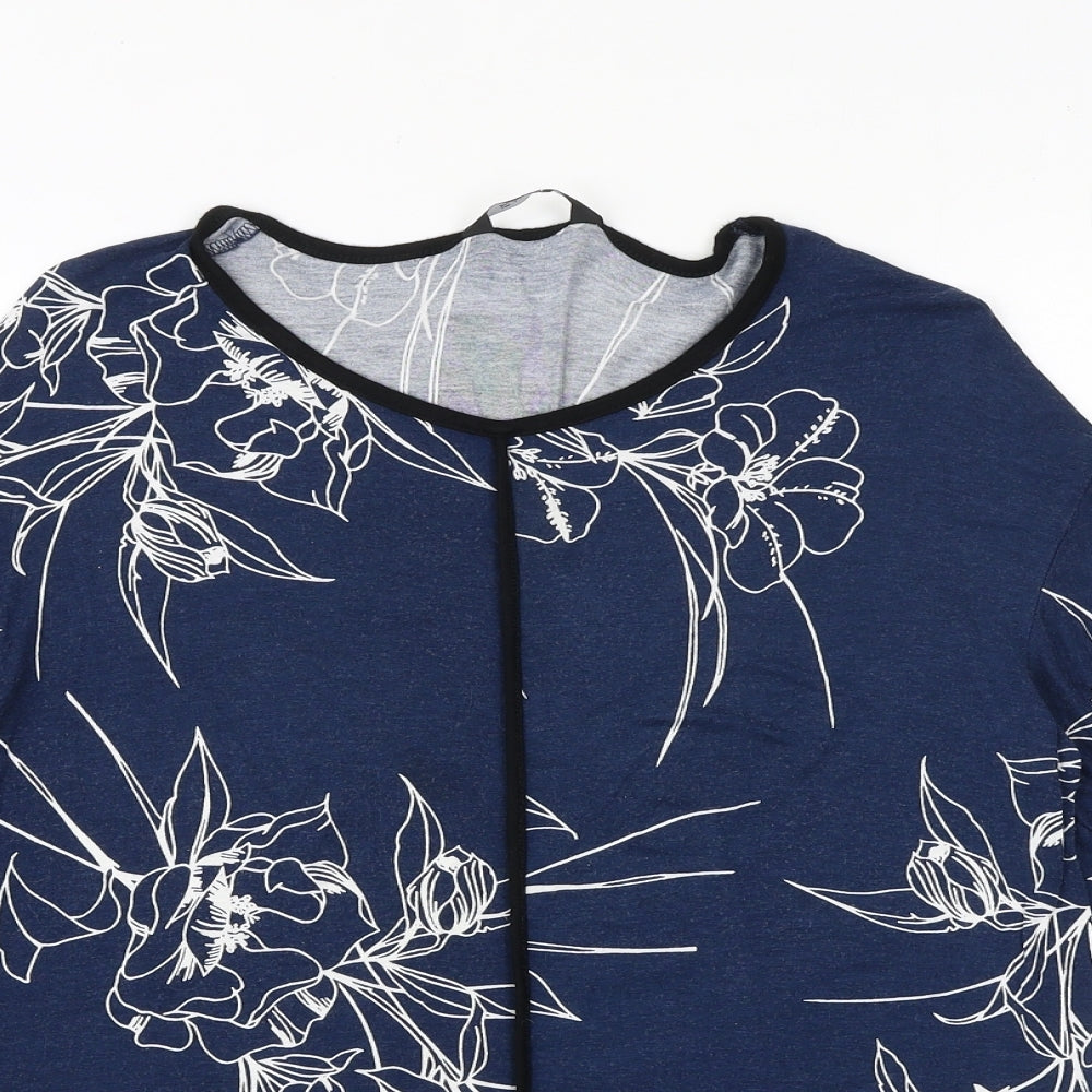 Evans Womens Blue Floral Viscose Basic Blouse Size 14 Boat Neck