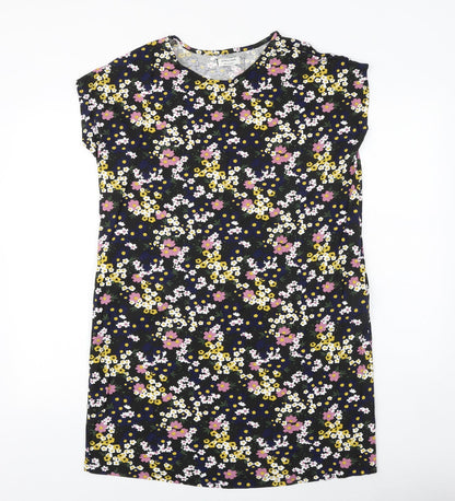 JD Williams Womens Brown Floral Viscose T-Shirt Dress Size 12 Round Neck Pullover