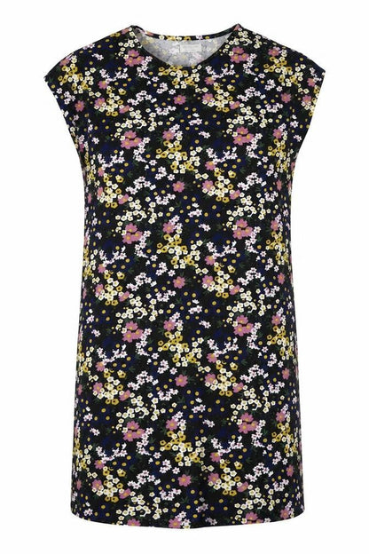JD Williams Womens Brown Floral Viscose T-Shirt Dress Size 12 Round Neck Pullover