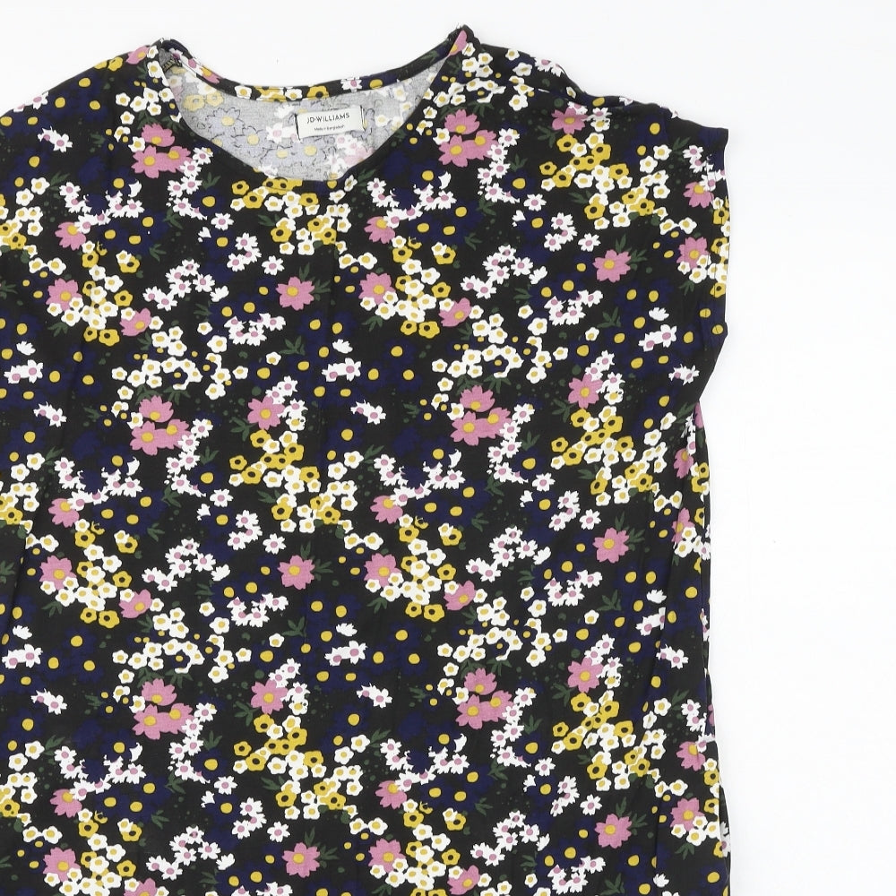 JD Williams Womens Brown Floral Viscose T-Shirt Dress Size 12 Round Neck Pullover