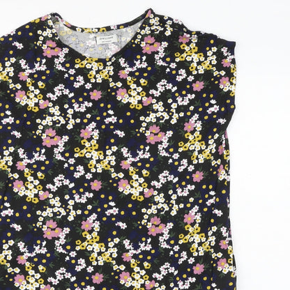 JD Williams Womens Brown Floral Viscose T-Shirt Dress Size 12 Round Neck Pullover