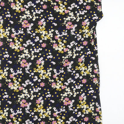 JD Williams Womens Brown Floral Viscose T-Shirt Dress Size 12 Round Neck Pullover