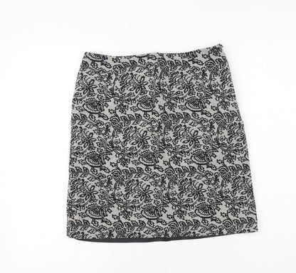 Gusta Tiona Womens Grey Geometric Polyester A-Line Skirt Size M Zip