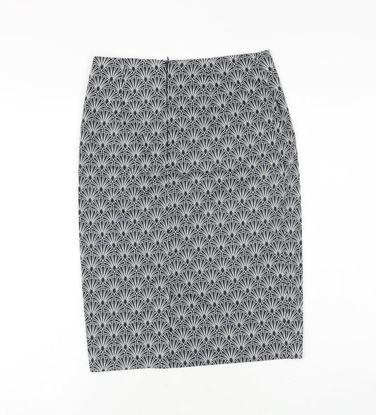 La Redoute Womens Blue Geometric Cotton Straight & Pencil Skirt Size 6 Zip