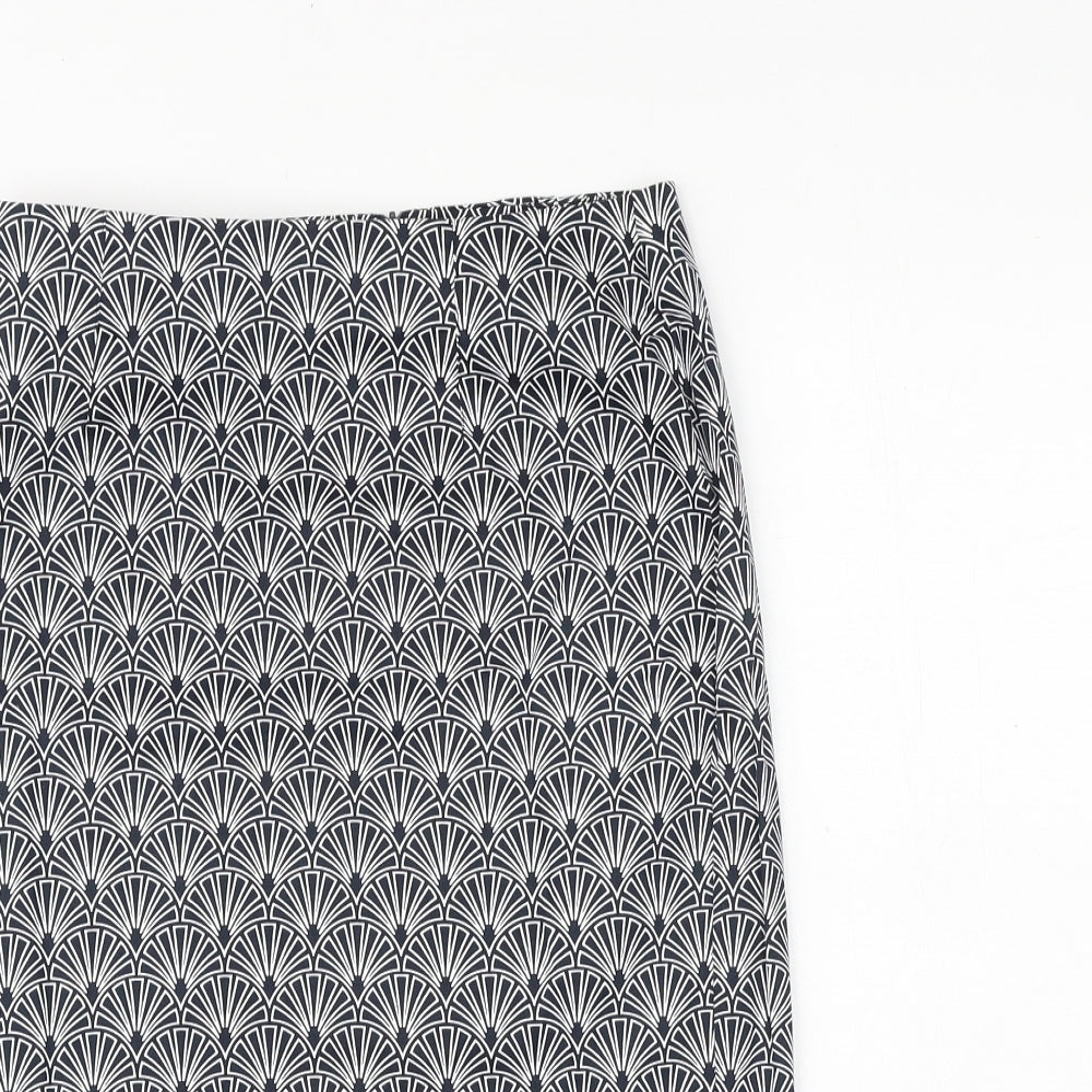 La Redoute Womens Blue Geometric Cotton Straight & Pencil Skirt Size 6 Zip