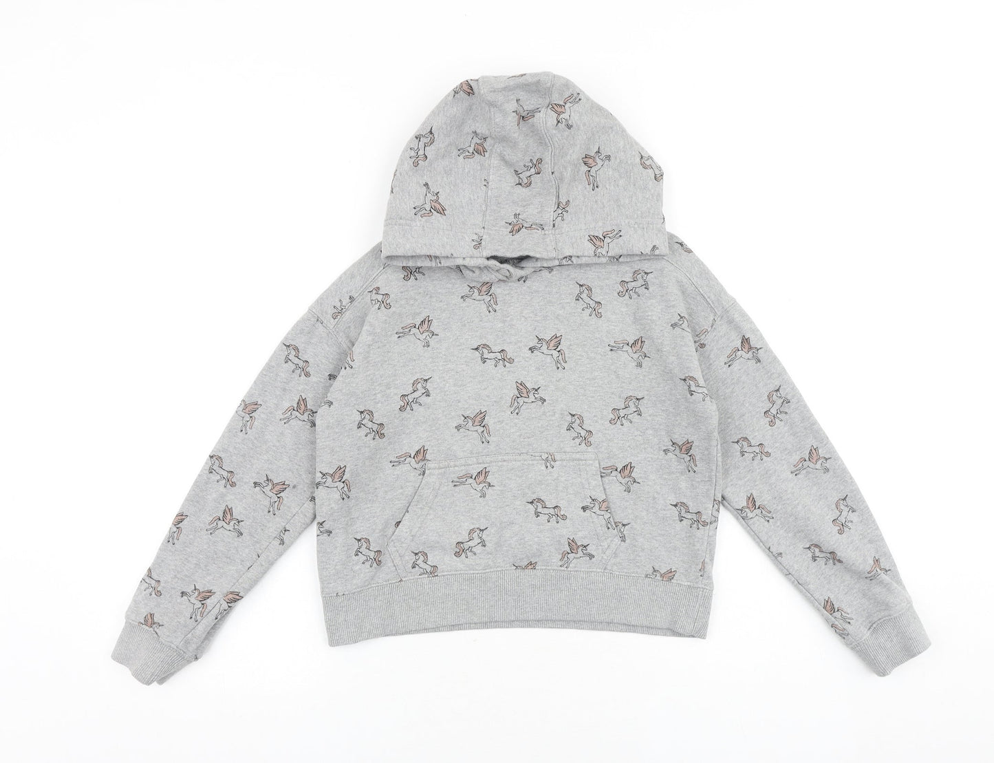 NEXT Girls Grey Geometric Cotton Pullover Hoodie Size 11 Years Pullover - Unicorn