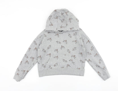 NEXT Girls Grey Geometric Cotton Pullover Hoodie Size 11 Years Pullover - Unicorn
