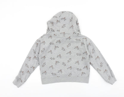 NEXT Girls Grey Geometric Cotton Pullover Hoodie Size 11 Years Pullover - Unicorn