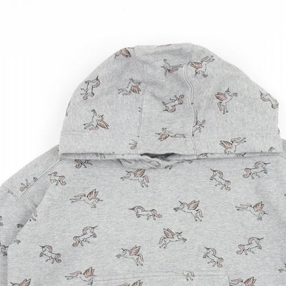 NEXT Girls Grey Geometric Cotton Pullover Hoodie Size 11 Years Pullover - Unicorn