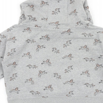NEXT Girls Grey Geometric Cotton Pullover Hoodie Size 11 Years Pullover - Unicorn