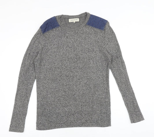 River Island Mens Grey Round Neck Cotton Pullover Jumper Size XL Long Sleeve