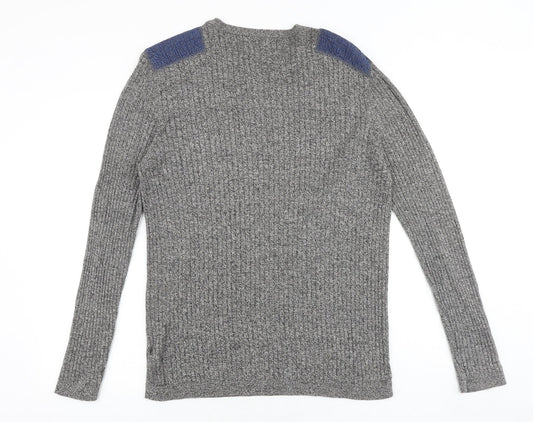 River Island Mens Grey Round Neck Cotton Pullover Jumper Size XL Long Sleeve
