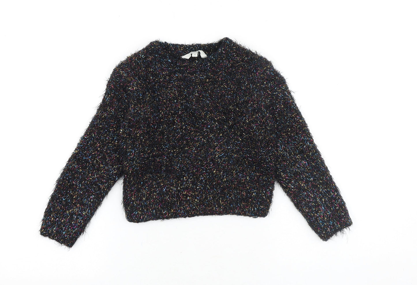 Miss Evie Girls Black Round Neck Polyamide Pullover Jumper Size 9-10 Years Pullover