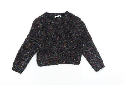 Miss Evie Girls Black Round Neck Polyamide Pullover Jumper Size 9-10 Years Pullover