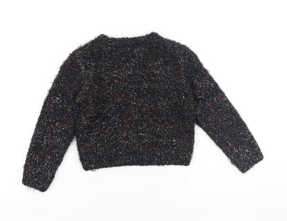 Miss Evie Girls Black Round Neck Polyamide Pullover Jumper Size 9-10 Years Pullover