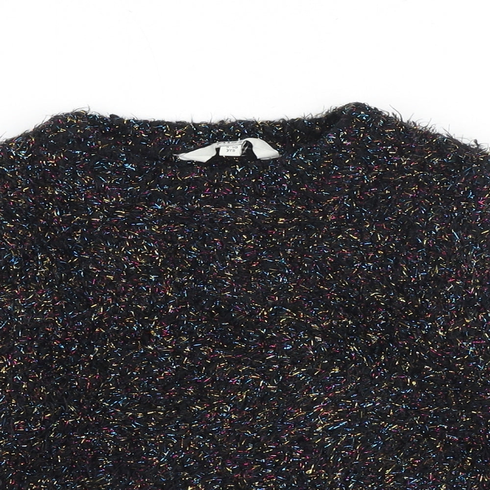 Miss Evie Girls Black Round Neck Polyamide Pullover Jumper Size 9-10 Years Pullover