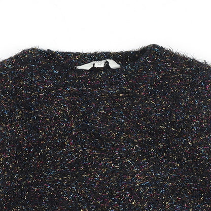 Miss Evie Girls Black Round Neck Polyamide Pullover Jumper Size 9-10 Years Pullover