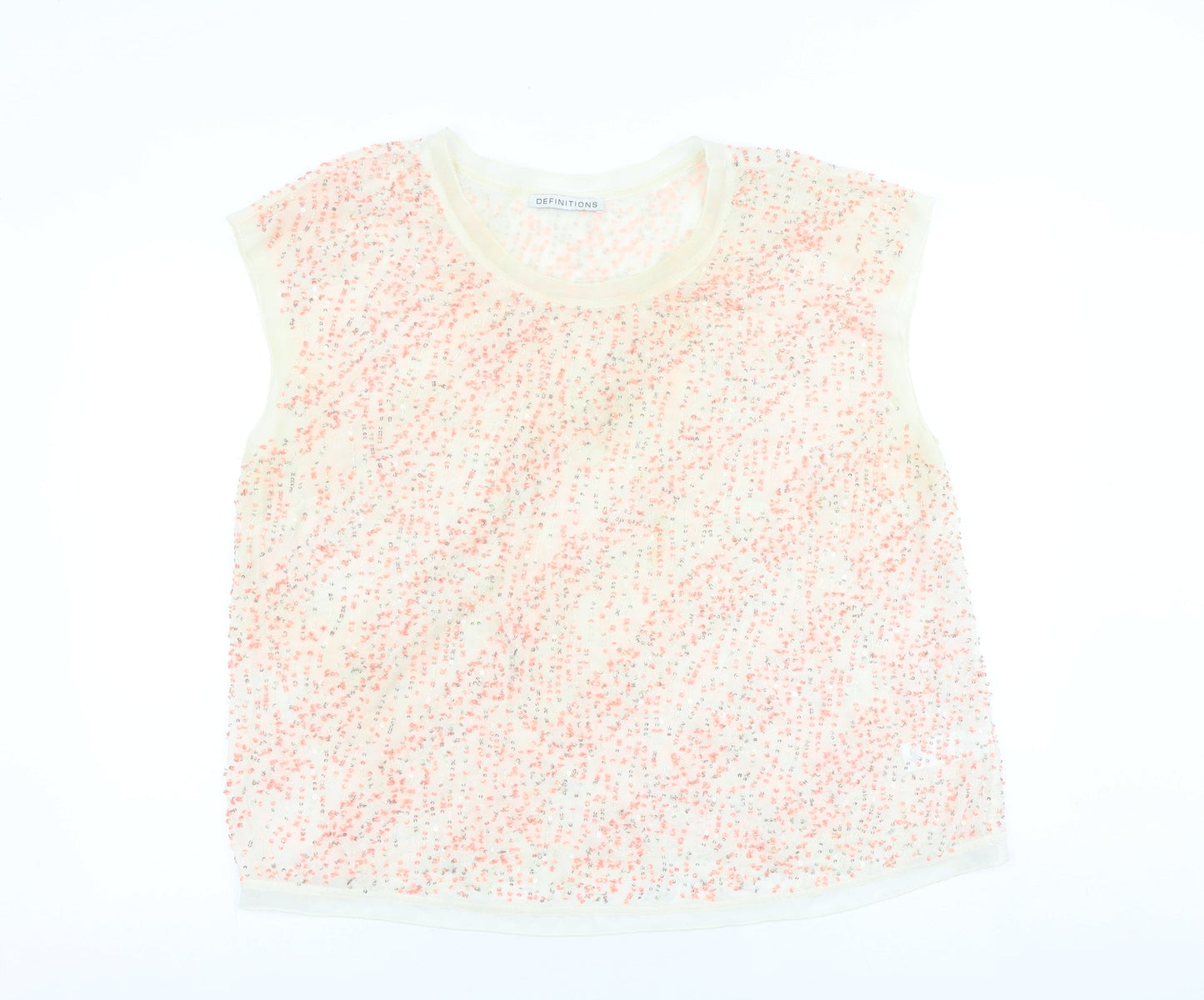 Definitions Womens Beige Geometric Polyester Basic Blouse Size 22 Round Neck