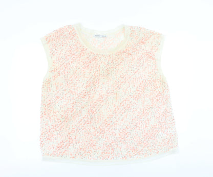 Definitions Womens Beige Geometric Polyester Basic Blouse Size 22 Round Neck