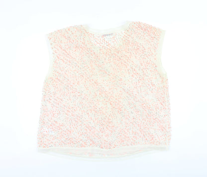 Definitions Womens Beige Geometric Polyester Basic Blouse Size 22 Round Neck