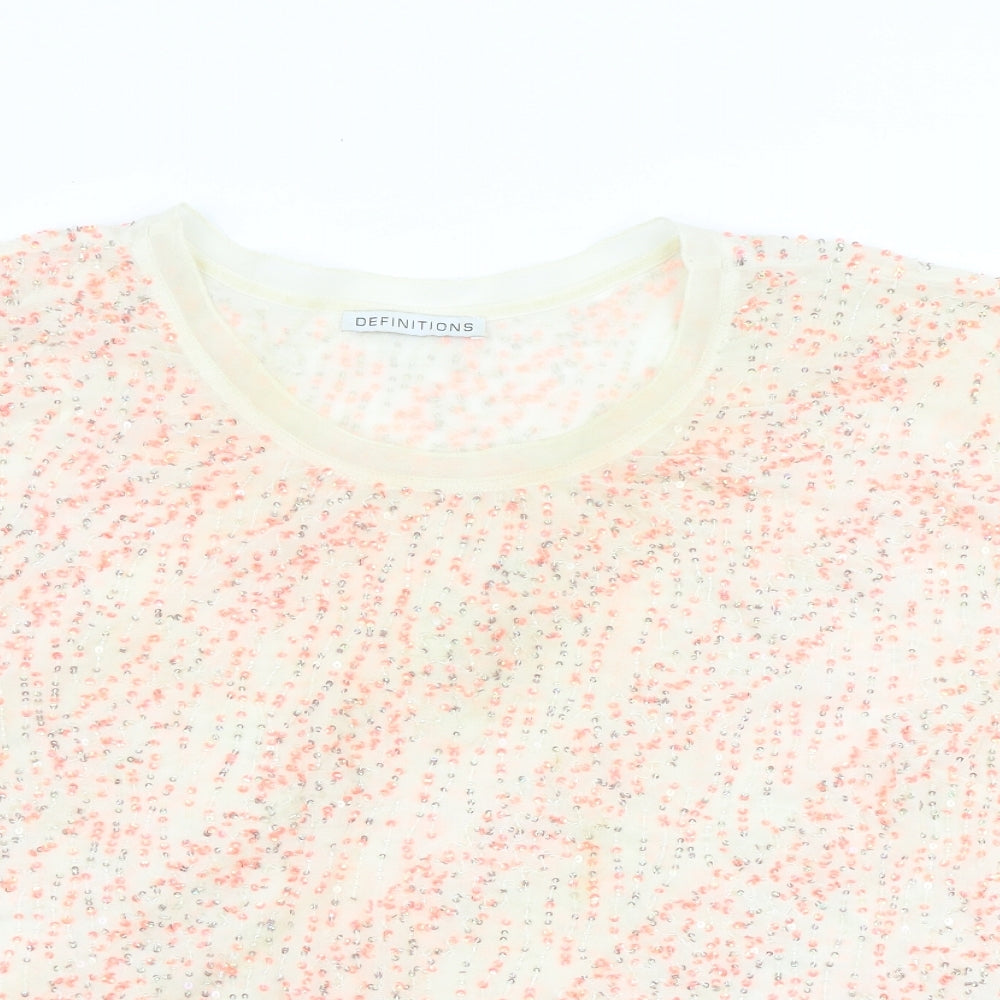 Definitions Womens Beige Geometric Polyester Basic Blouse Size 22 Round Neck