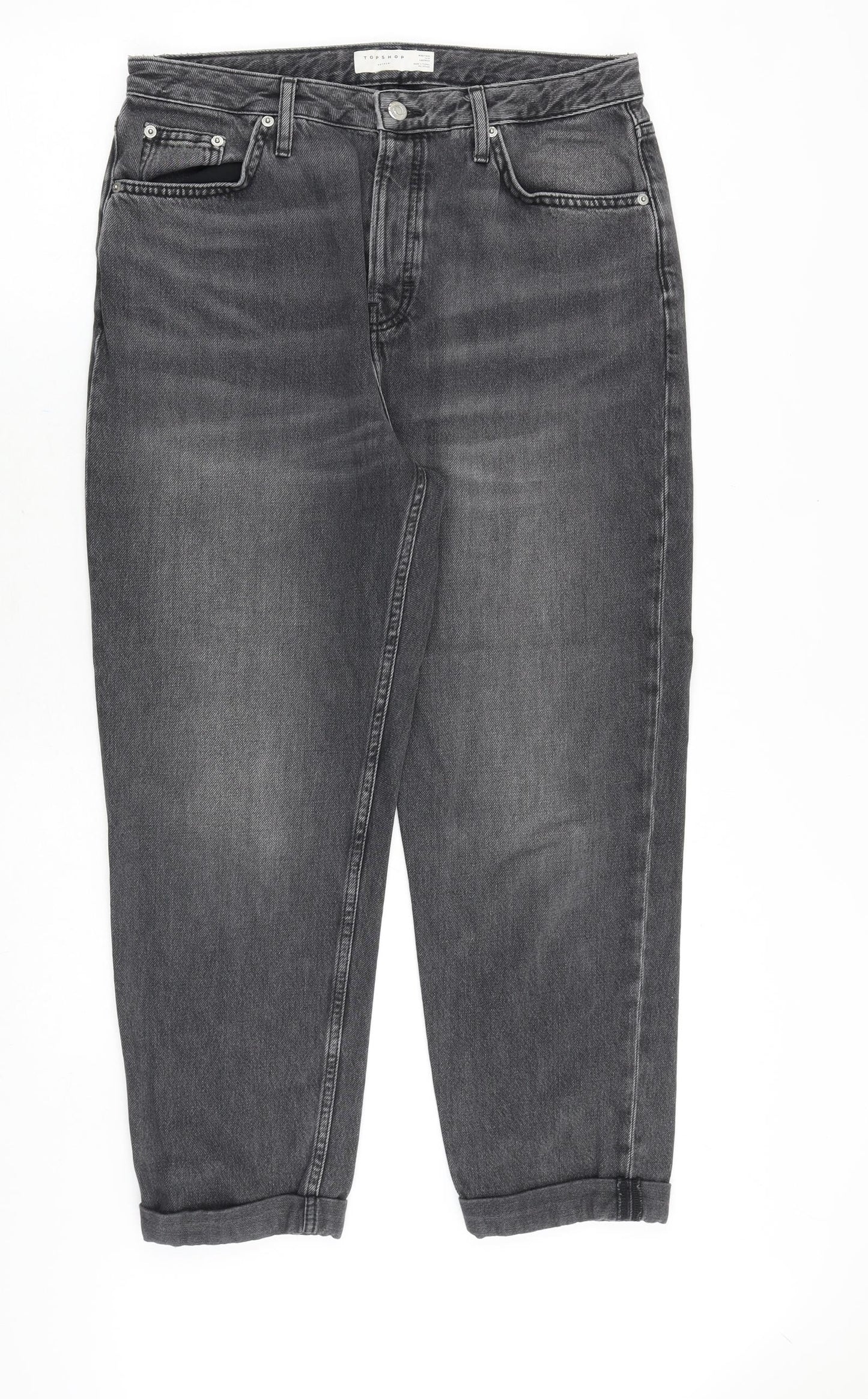 Topshop Womens Grey Cotton Straight Jeans Size 30 in Regular Zip