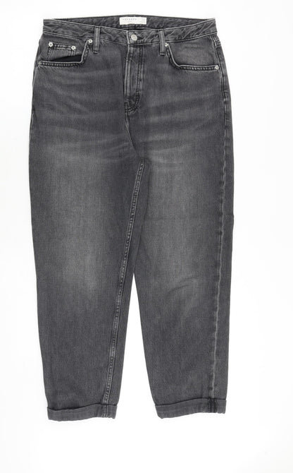 Topshop Womens Grey Cotton Straight Jeans Size 30 in Regular Zip