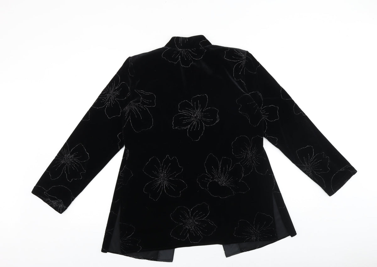 Scott&Taylor Womens Black Geometric Jacket Blazer Size 14 Button - Flower