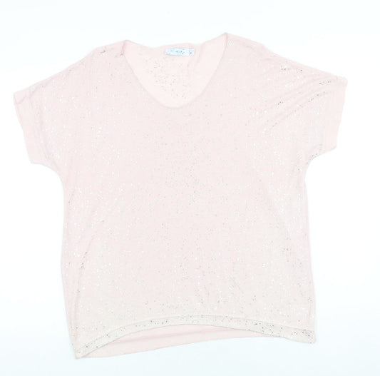 BLUE VANILLA Womens Pink Polyester Basic T-Shirt Size M Scoop Neck