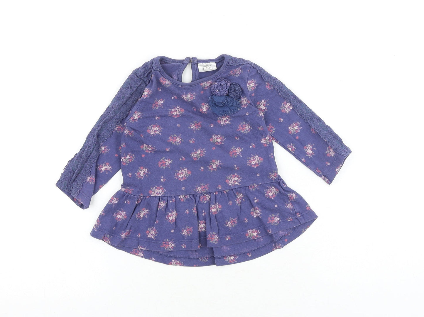 F&F Baby Purple Floral 100% Cotton A-Line Size 6-9 Months Round Neck Button