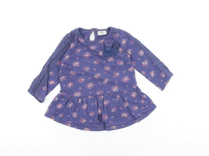 F&F Baby Purple Floral 100% Cotton A-Line Size 6-9 Months Round Neck Button