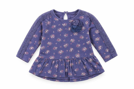 F&F Baby Purple Floral 100% Cotton A-Line Size 6-9 Months Round Neck Button