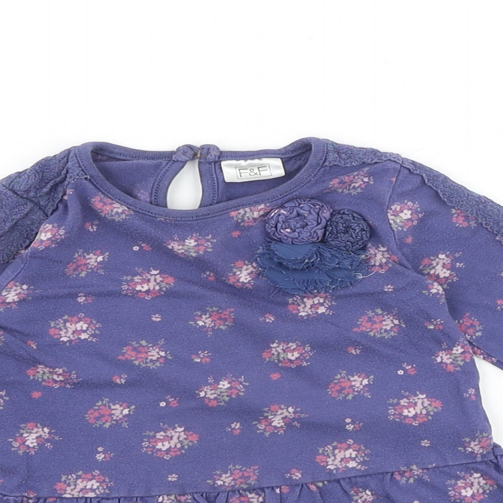 F&F Baby Purple Floral 100% Cotton A-Line Size 6-9 Months Round Neck Button