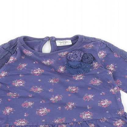 F&F Baby Purple Floral 100% Cotton A-Line Size 6-9 Months Round Neck Button