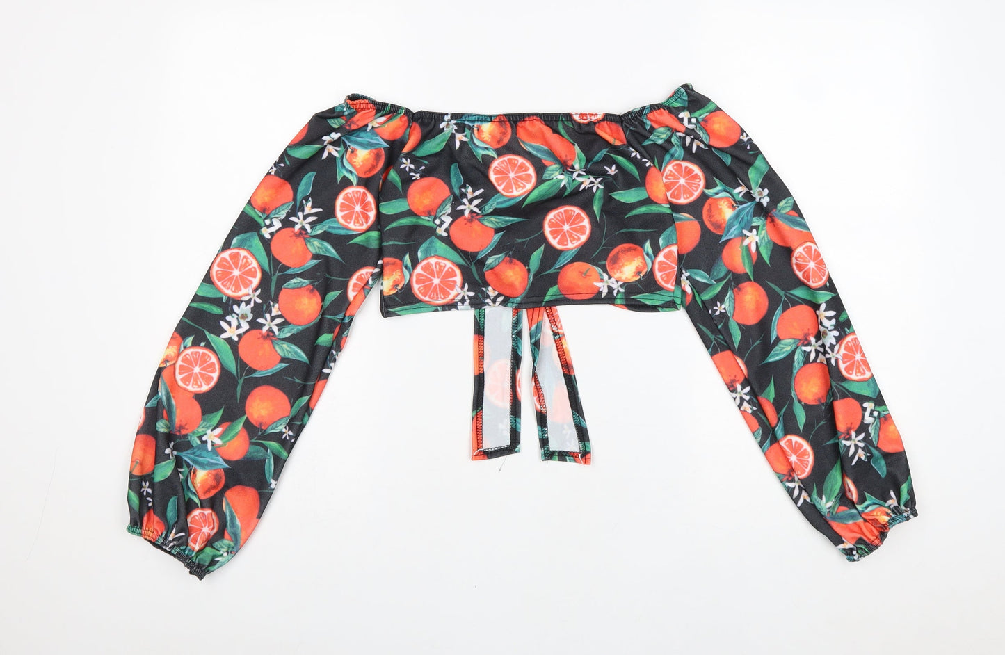 Boohoo Womens Black Geometric Polyester Cropped Blouse Size 8 V-Neck