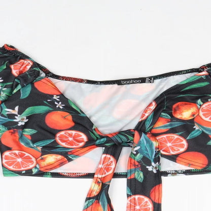 Boohoo Womens Black Geometric Polyester Cropped Blouse Size 8 V-Neck