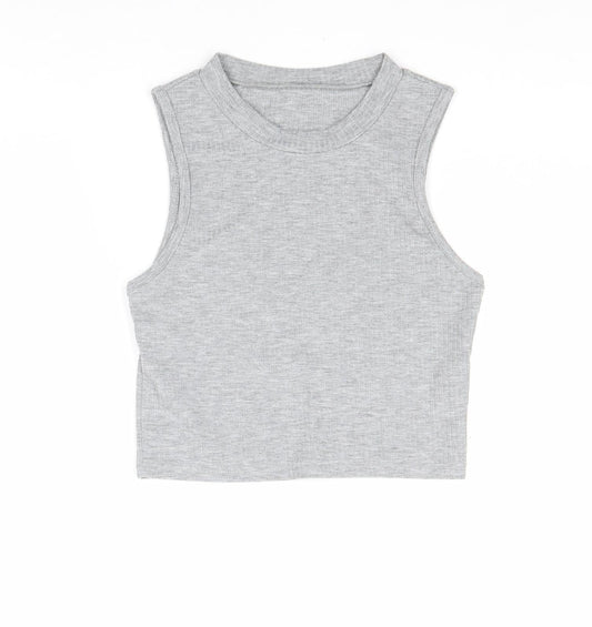 SheIn Womens Grey Cotton Basic Tank Size S Round Neck